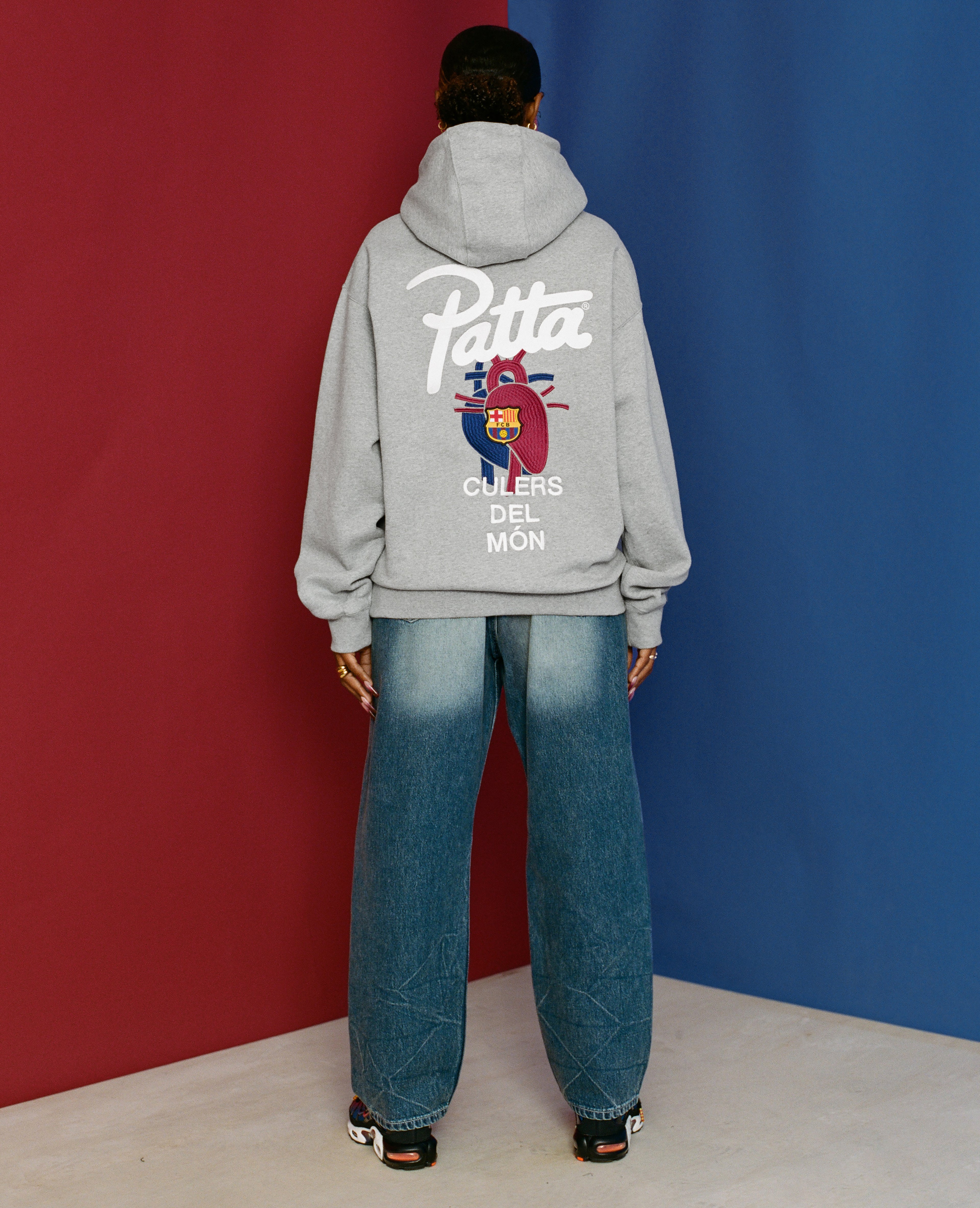 FCB x Patta Culers del Mon Hooded Sweater Dark Grey Heather Deep Roya Patta US