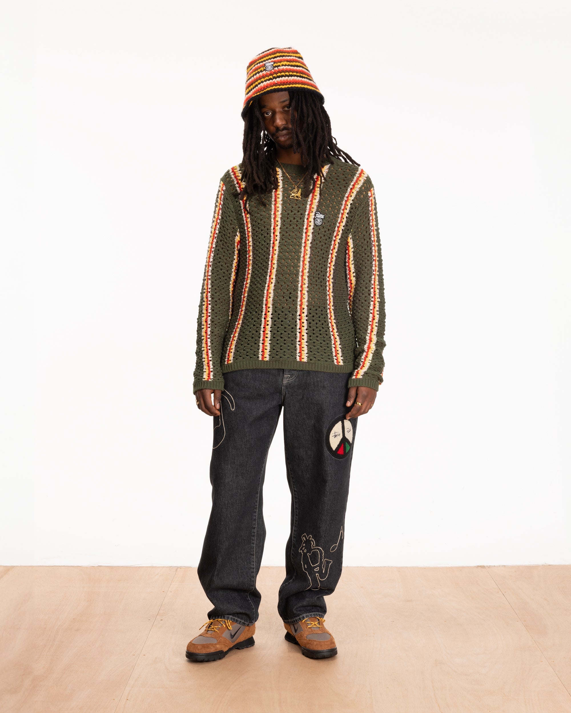 Patta x Stussy Stripe Loose Gauge Crewneck Sweater (Olive) – Patta US