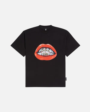 Black Patta T-shirt with a large premium photo printed smile artwork