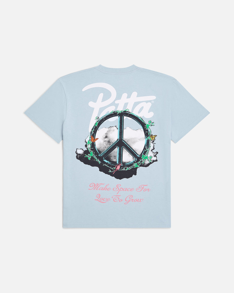 Blue Patta T-Shirt with Peace sign on it and patta logo