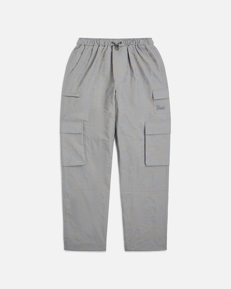 Reflective Patta cargo pants with digital camouflage pattern and Patta logo