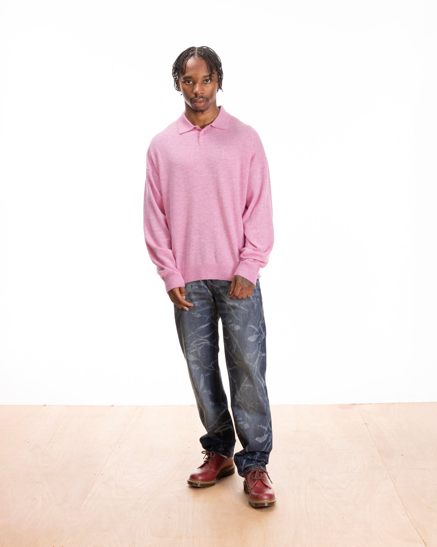 Patta Knitted Wool Longsleeve Polo Shirt (Very Berry )