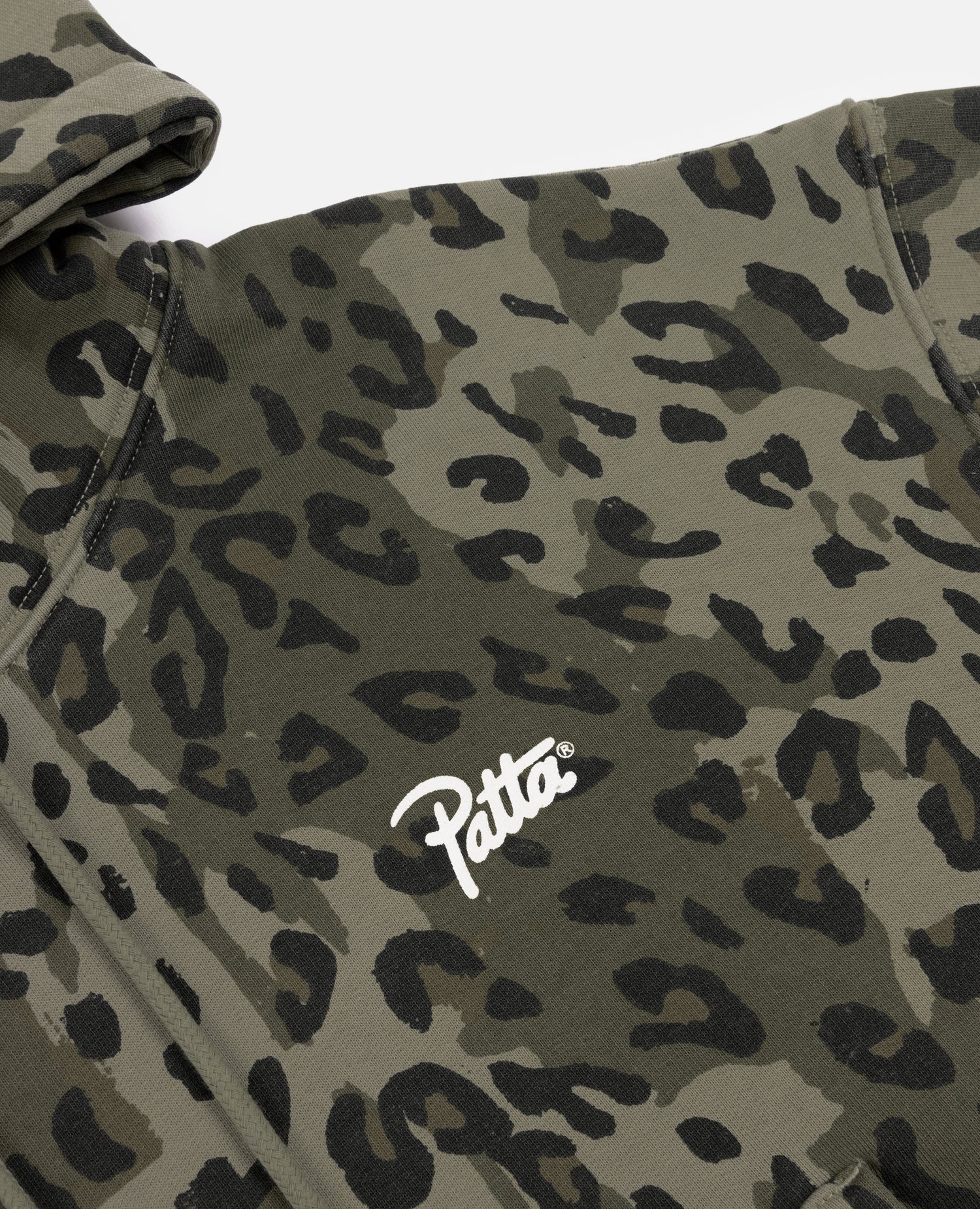 Patta Femme Leopard Cropped Hooded Sweater (Dusty Olive)