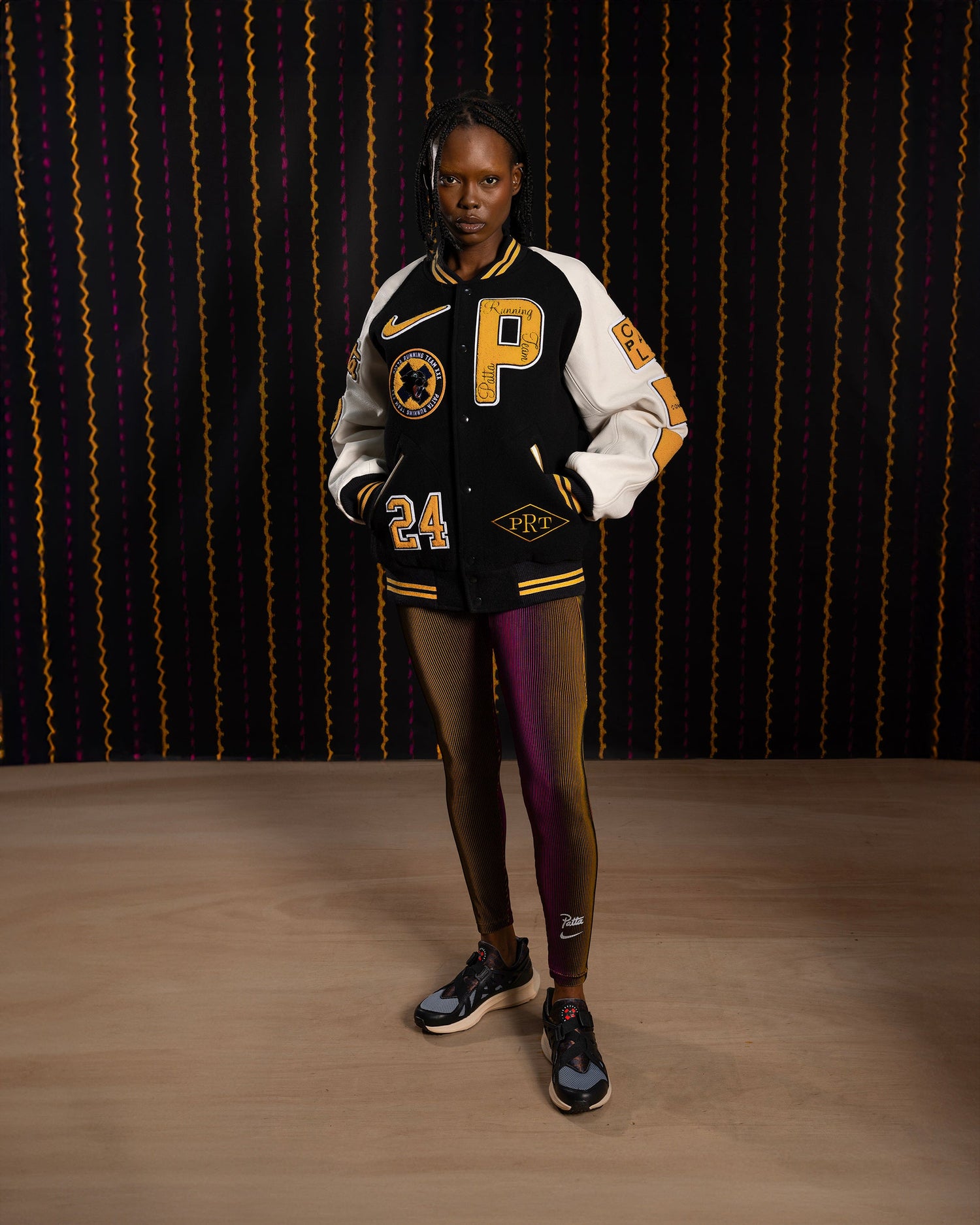 Nike x Patta Running Team Varsity Jacket (Black/Yellow-White)