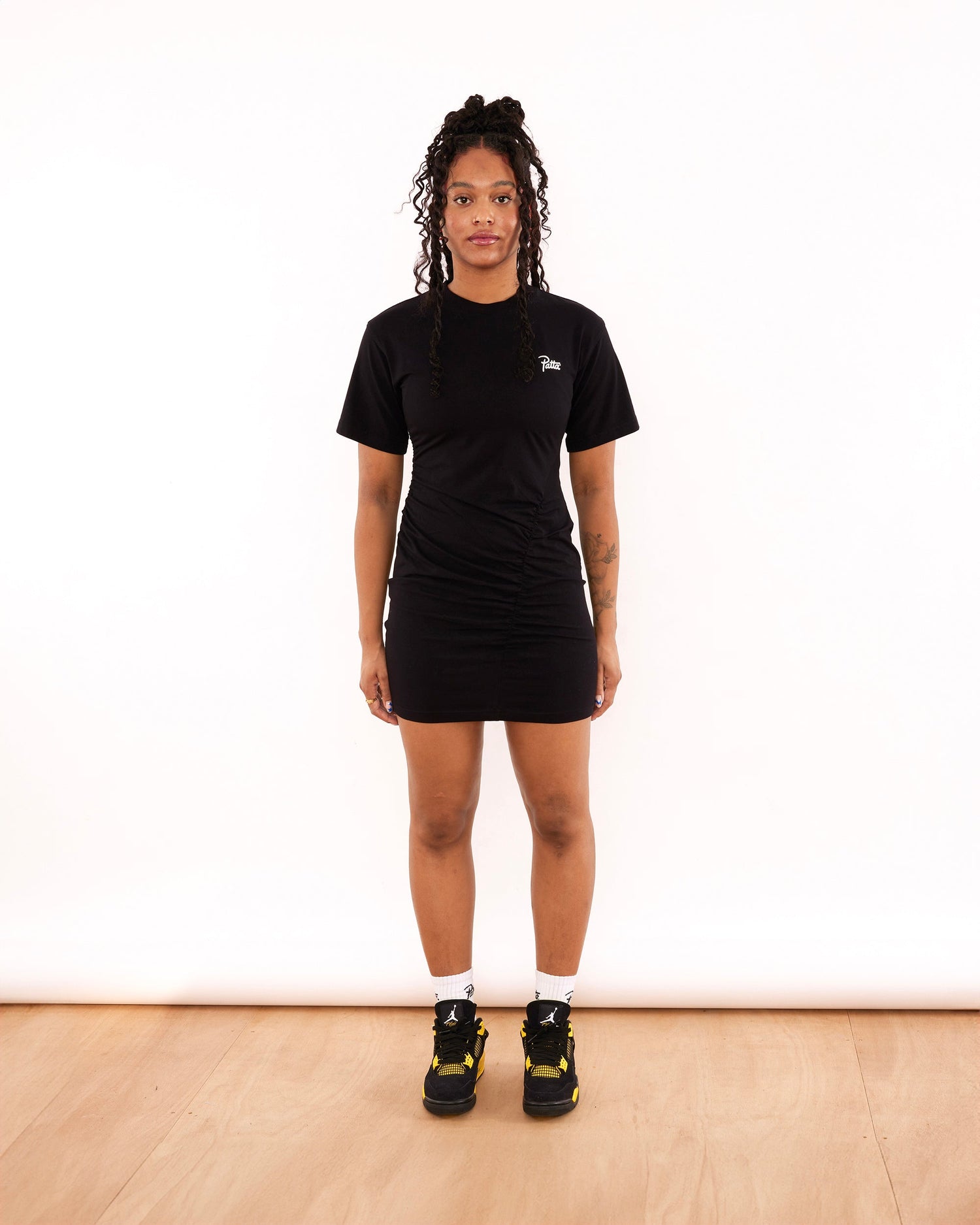 Patta Femme Ruched T-Shirt Dress (Black)