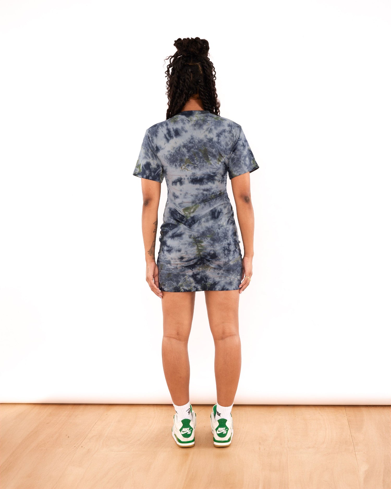 Patta Femme Ruched Tie Dye T-Shirt Dress (Quarry)