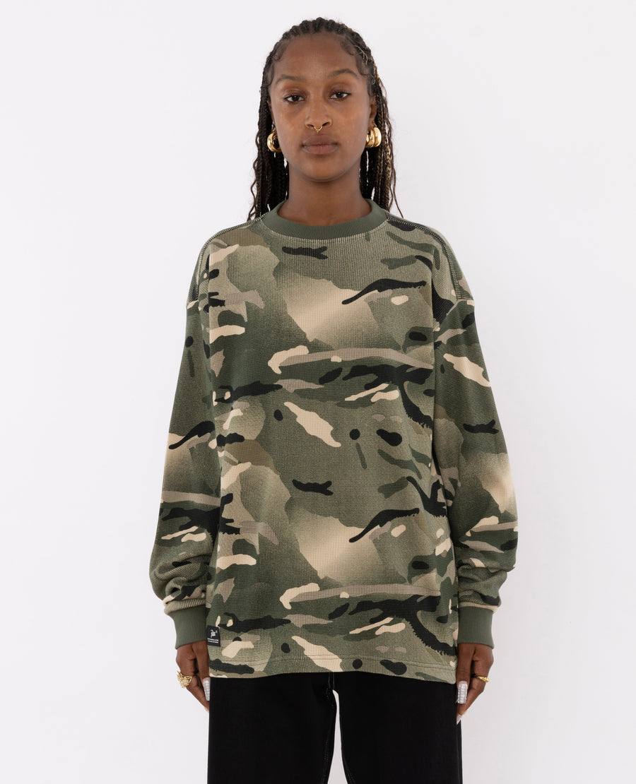 Patta Spray Camo Waffle Longsleeve T-Shirt (Multi/Spray Camo)