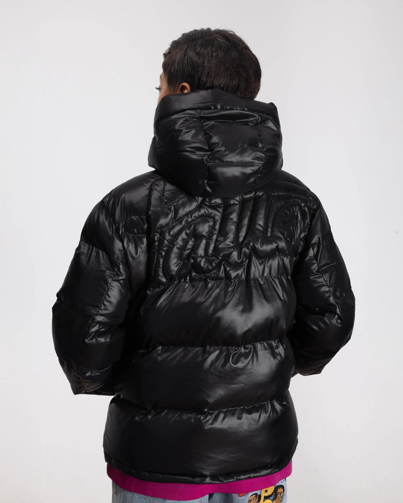 Patta Quilted Script Logo Puffer Jacket (Black)