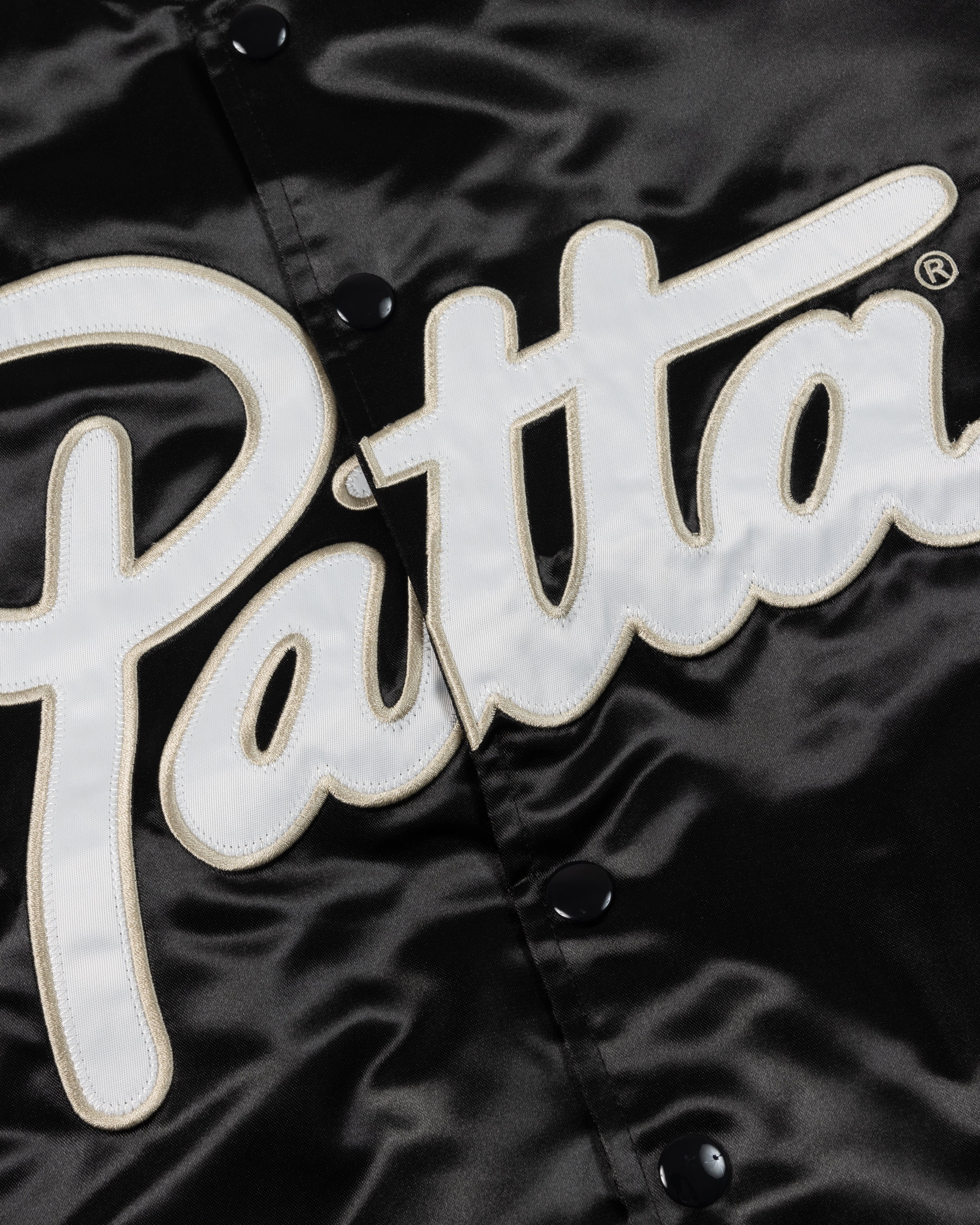 Patta Script Logo Satin Varsity Jacket (Black) – Patta US