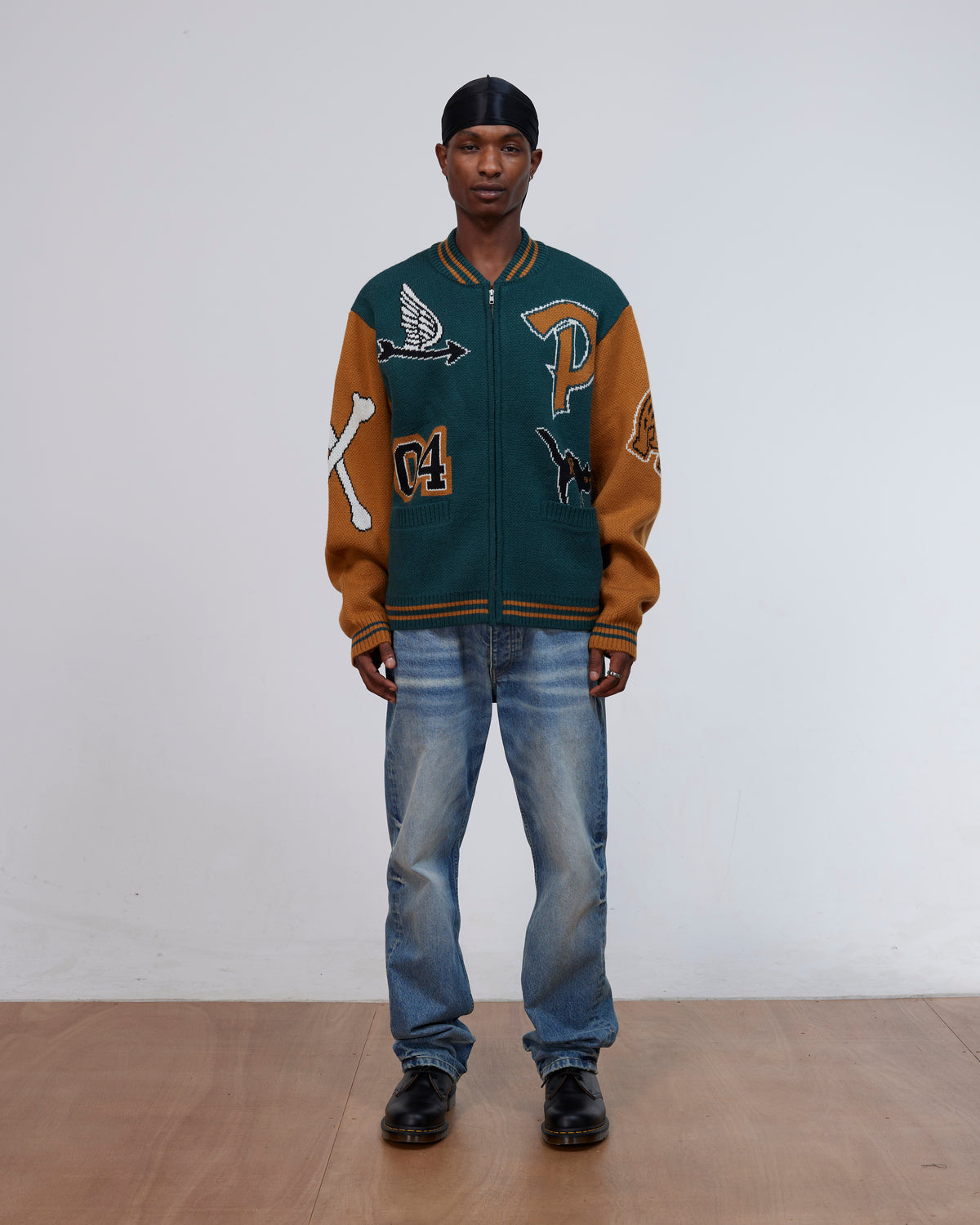 Patta Lucky 13 Varsity Knitted Cardigan (Pine Grove)