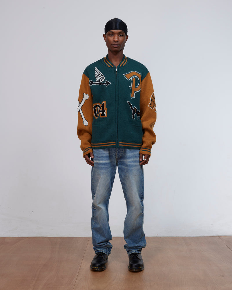 Patta Lucky 13 Varsity Knitted Cardigan (Pine Grove)