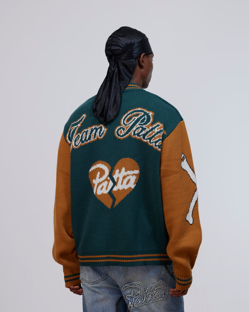 Patta Lucky 13 Varsity Knitted Cardigan (Pine Grove)