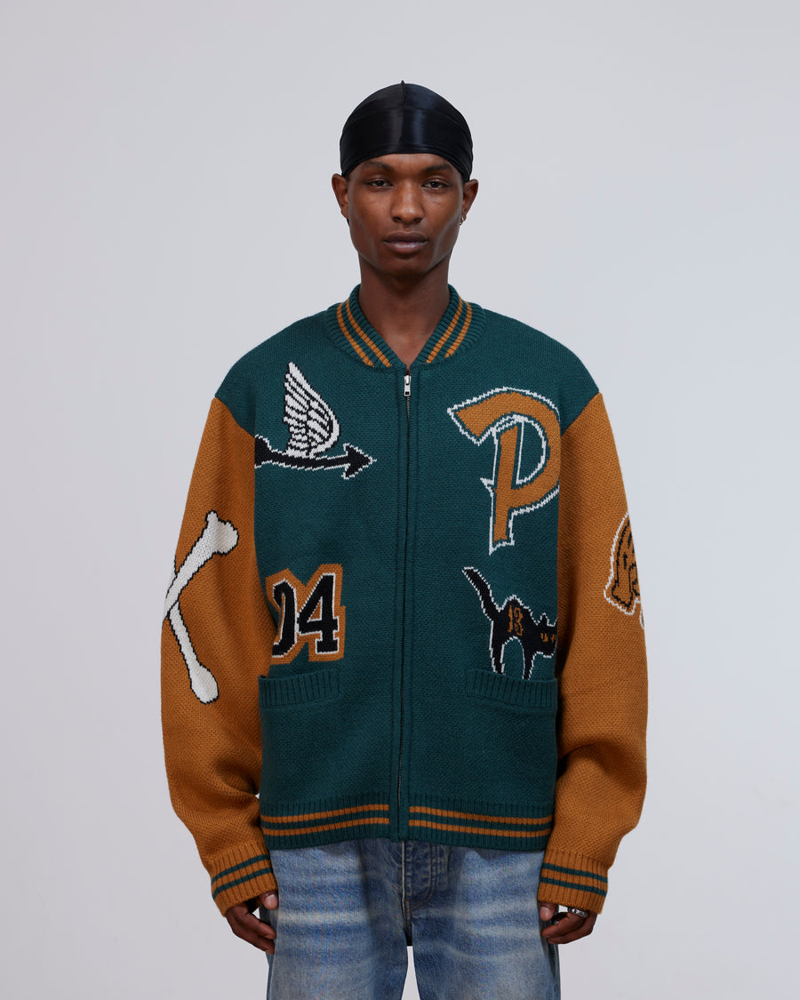 Patta Lucky 13 Varsity Knitted Cardigan (Pine Grove)