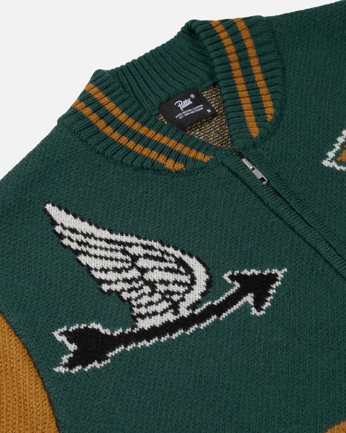 Patta Lucky 13 Varsity Knitted Cardigan (Pine Grove)