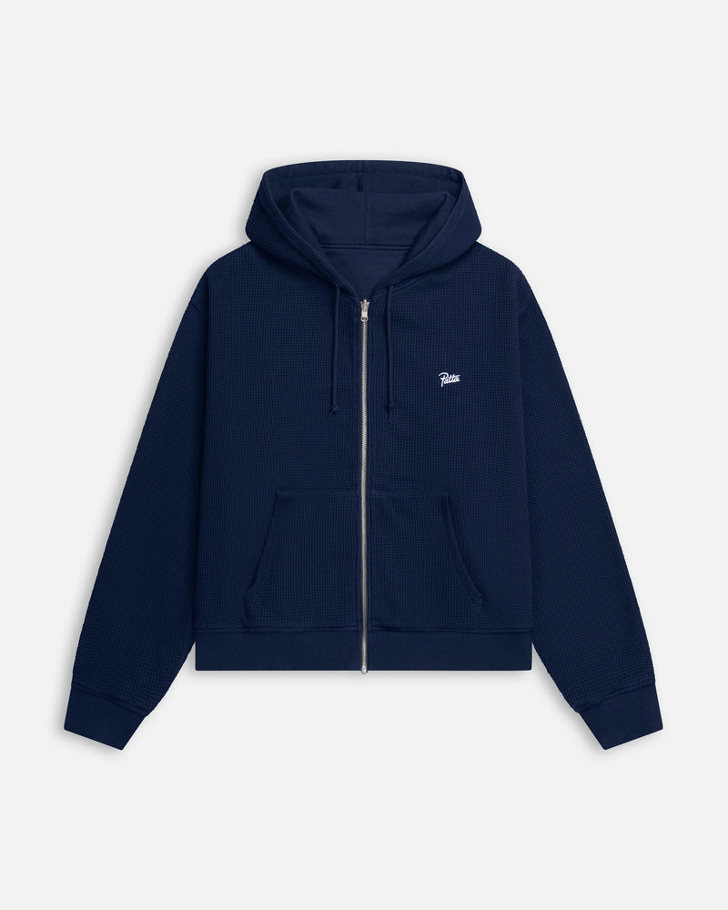 Patta Waffle Reversible Zip Up Hooded Sweater (Black Iris)